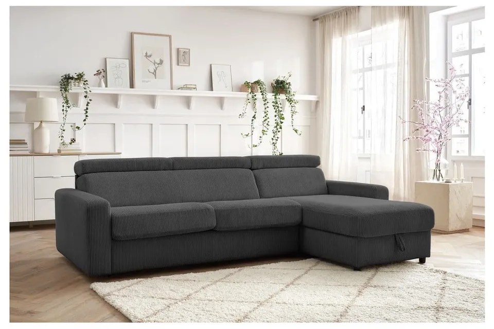 Colțar gri închis extensibil cu tapițerie din catifea reiată (cu colț variabil) Monaco – Bobochic Paris