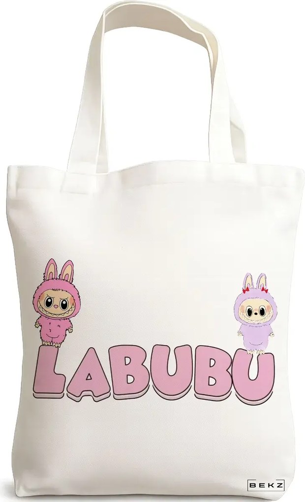 Sacosa de Panza pentru Cumparaturi, Geanta Tote, model Labubu 16 38 x 34.5 cm, Alba, BEKZ®