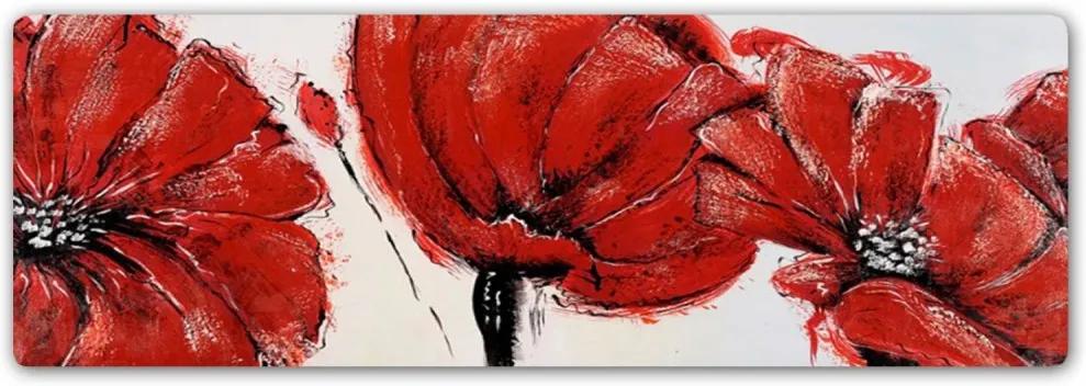 CARO Tablou metalic - Red Flowers - Panorama 90x30 cm
