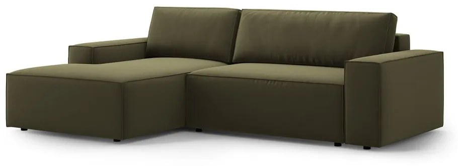 Colțar verde extensibil/cu spațiu de depozitare cu tapițerie din catifea (cu colț pe partea stângă /cu șezlong) Jodie – Micadoni