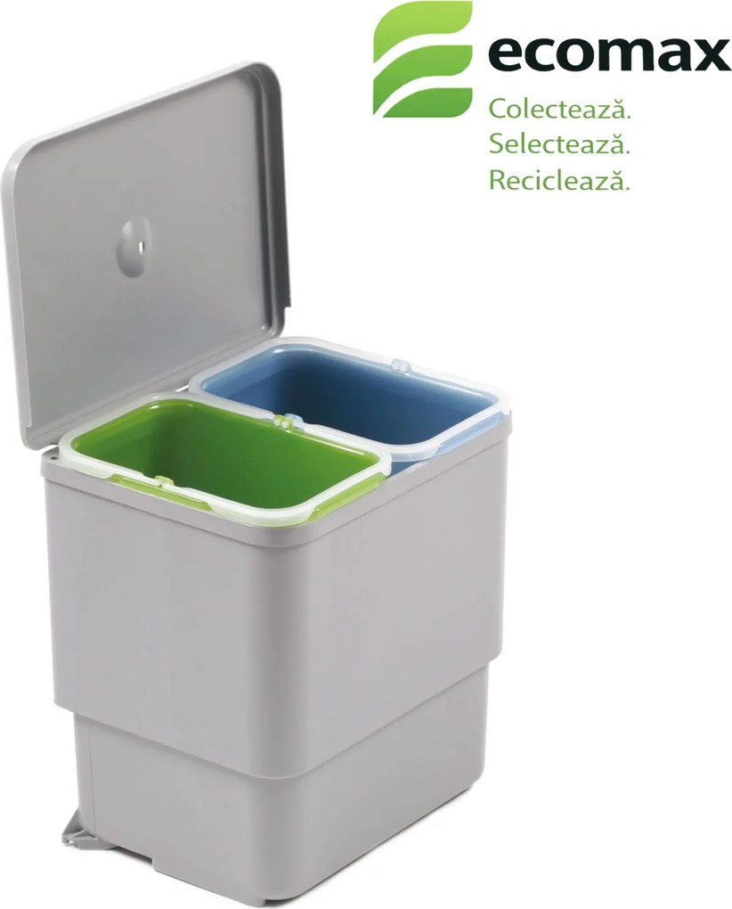 Cos gunoi incorporabil in dulap Sesamo 45 Ecomax, cu extragere automata, gri, 2 x 8 l Polipropilena cu fibra de sticla, L:312 mm; l:237 mm; H:340 mm,