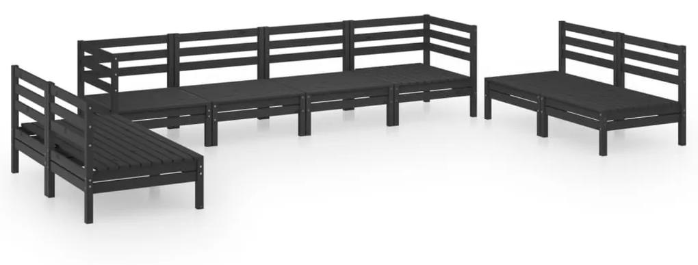 3082576 vidaXL Set mobilier de grădină, 8 piese, negru, lemn masiv de pin