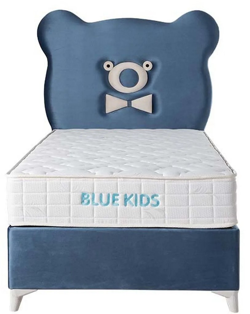 Pat BLUE KIDS 120x200, stofa catifelata albastru deschis - STR 50, cu