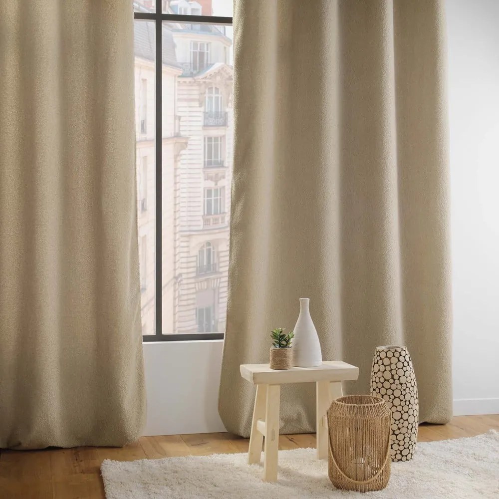 Draperie bej din material bouclé 140x240 cm Wooly – douceur d'intérieur