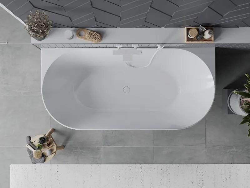 Mexen Oval Slim cadă de baie de sine stătătoare, montată pe perete 170 x 80 cm, albă, preaplin alb - 52661708000-20