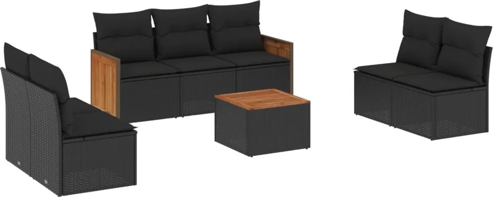 vidaXL Set mobilier de grădină cu perne, 8 piese, negru, poliratan
