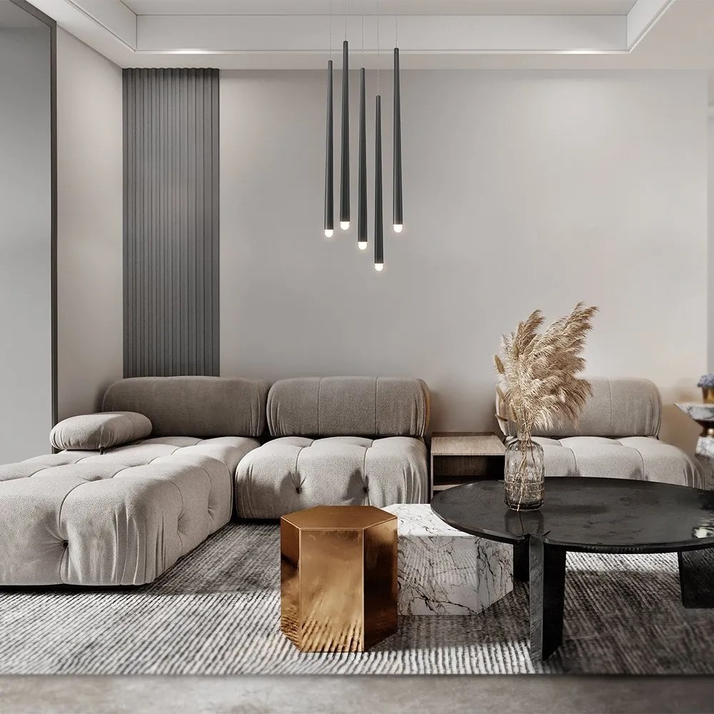 Lustra LED cu 5 pendule stil minimalist modern Cascade negru