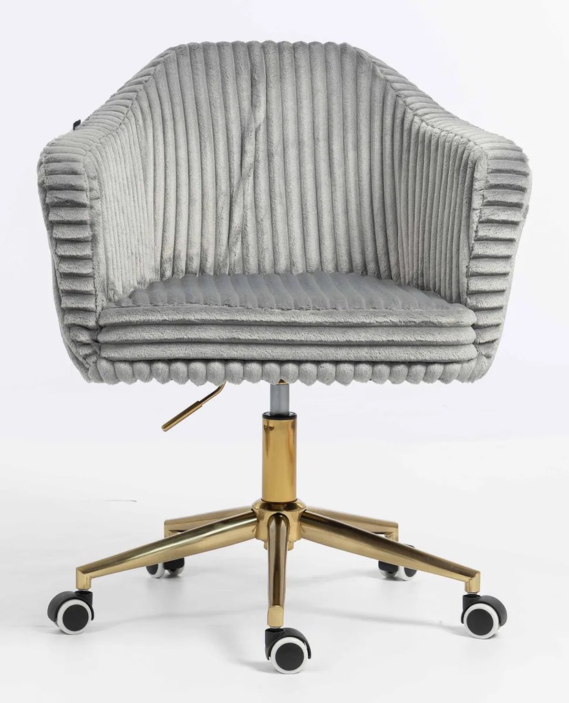 HR832K Scaun Gri Teddy Cord cu Bază Aurie