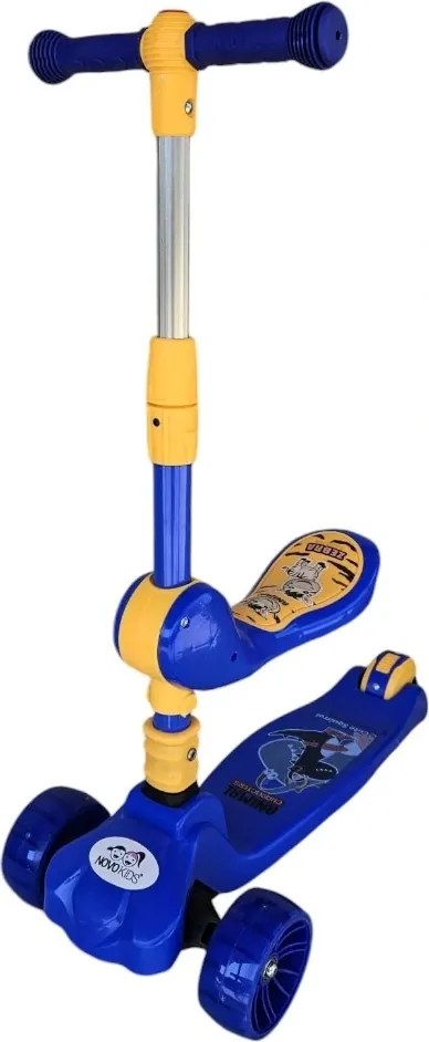 Trotineta 2 in 1 pentru copii cu roti luminoase din silicon NOVOKIDS™ Mini Scooter 8010, Cu melodii , 3 roti, Pliabila, Maner reglabil pe inaltime,