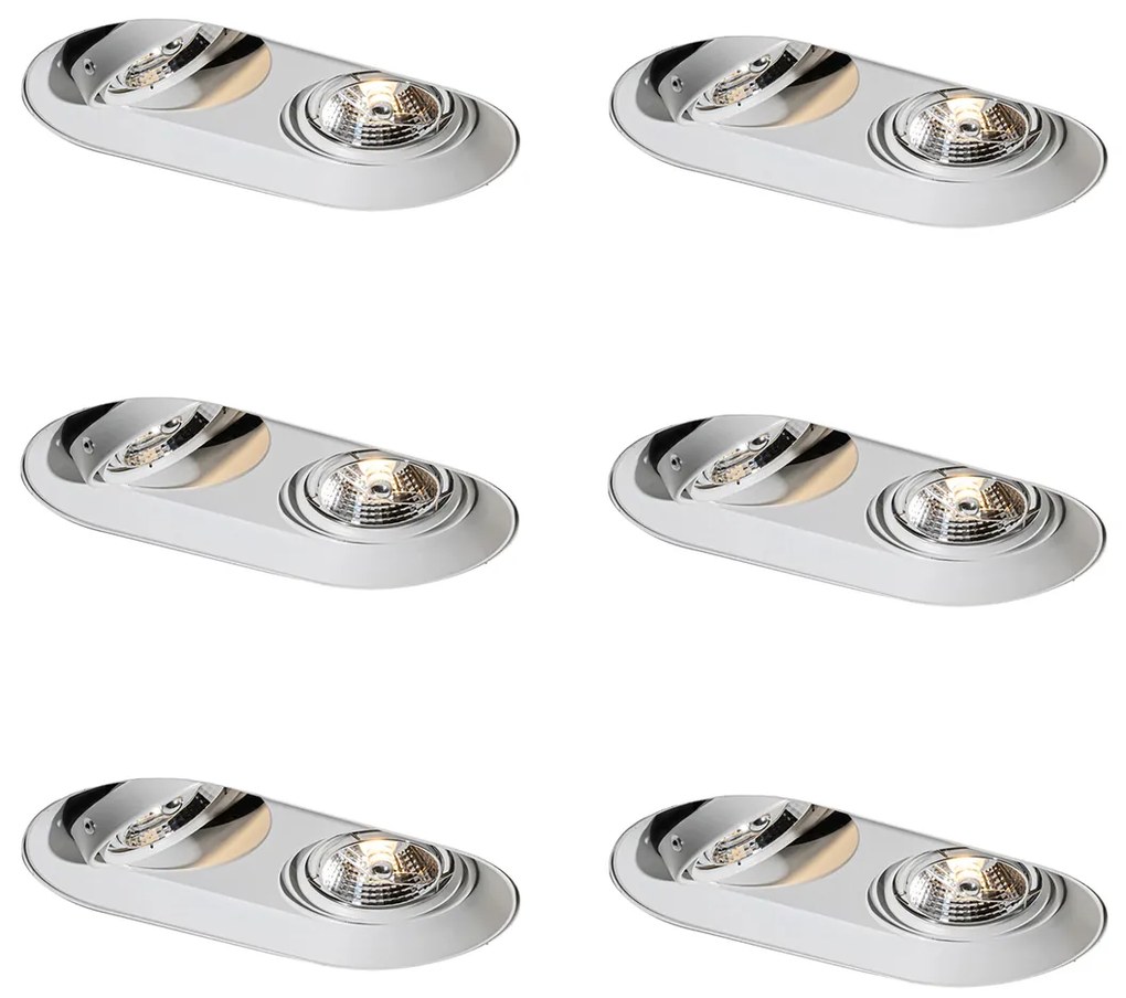 Set de 6 spoturi încastrate rotunjite albe GU10 70mm cu 2 lumini - Hubs