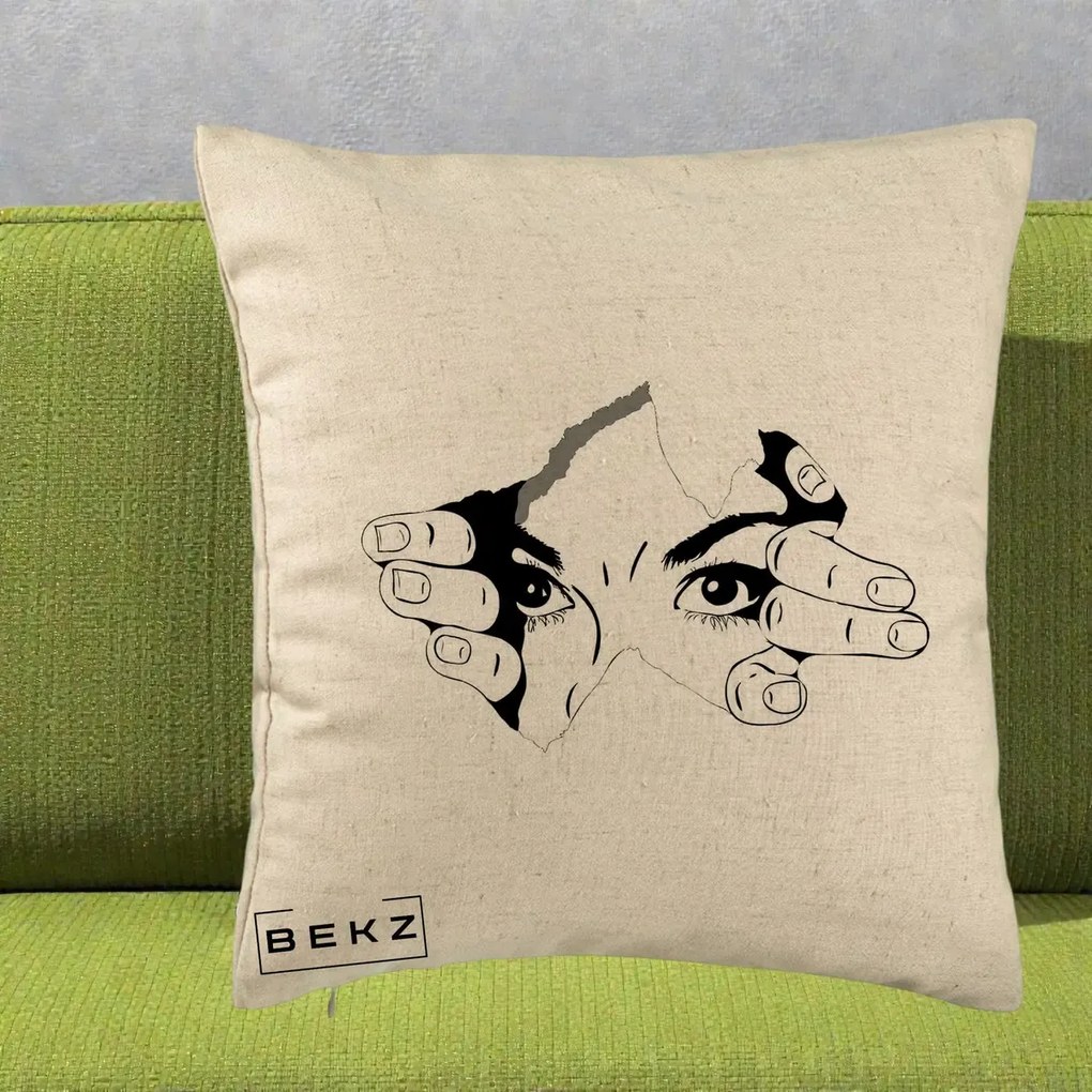 Perna Decorativa Ochi care Rup Suprafata, 40x40 cm, Bej, Husa Detasabila, Perna Inclusa, BEKZ®