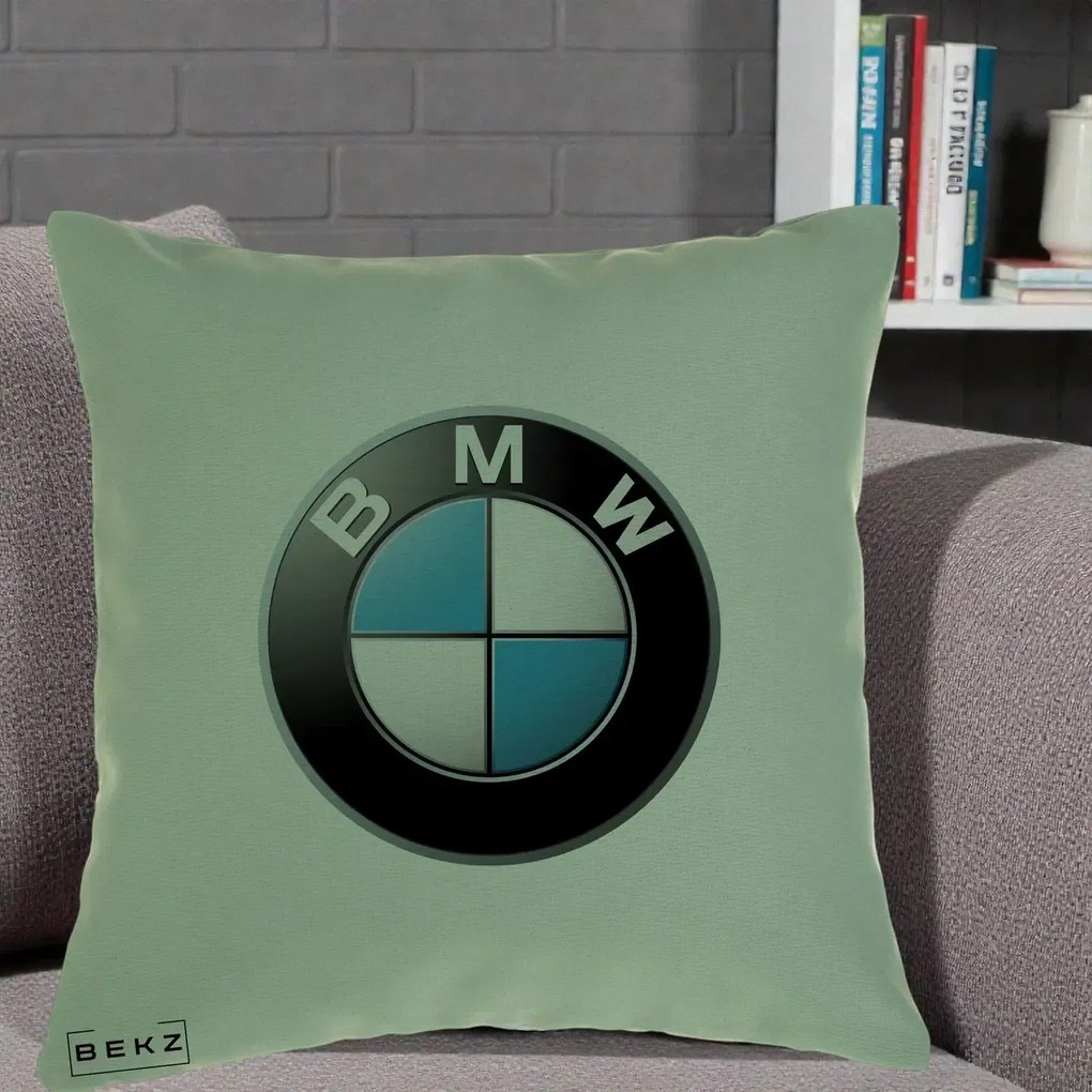 Perna Personalizata cu emblema BMW, 40x40 cm, Verde, Husa Detasabila, Perna Inclusa, BEKZ®
