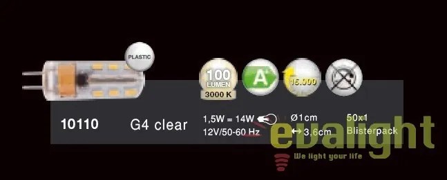 Bec G4 clear 1,5W, 100Lm, 3000K 10110 GL