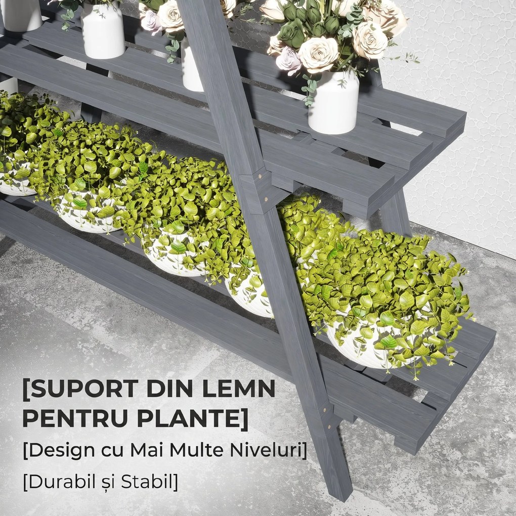 Suport de plante din lemn Outsunny , suport pentru ghivece | Aosom Romania