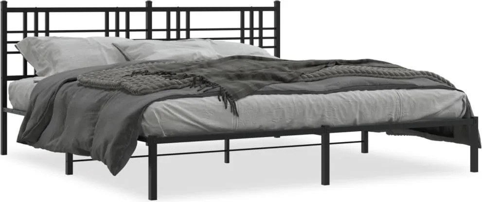 vidaXL Cadru de pat metalic cu tăblie, negru, 193x203 cm