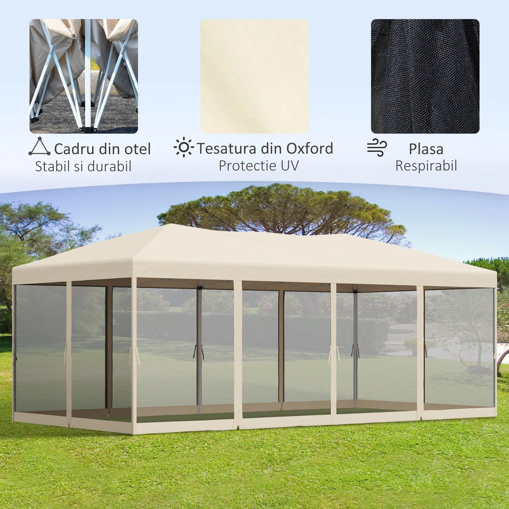 Outsunny Foisor Pliabil din Otel cu Plase de Tantari din Polietilena, Bej, 3x6m