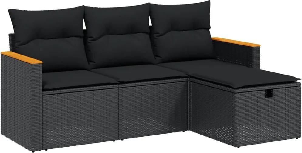 vidaXL Set mobilier de grădină cu perne, 4 piese, negru, poliratan