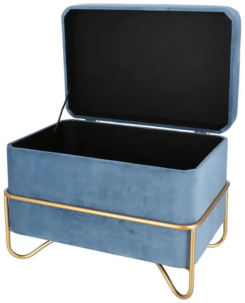 Set elegant Luna de taburete cu spatiu de depozitare, catifea si baza metalica aurie  2 piese