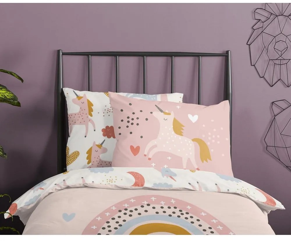 Lenjerie de pat din bumbac pentru copii Good Morning Unicorn, 140 x 220 cm