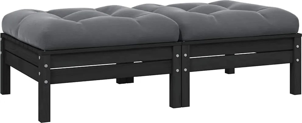 vidaXL Canapea de grădină cu 2 locuri, cu perne, negru, lemn masiv pin