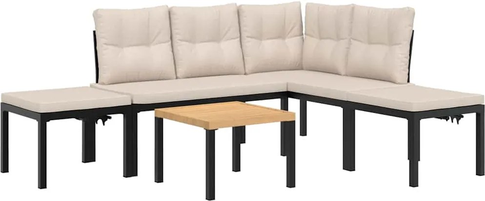 vidaXL Set canapea de grădină, 5 piese, cu perne, negru, oțel vopsit