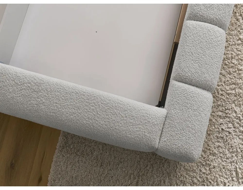Pat matrimonial gri deschis tapițat cu spațiu de depozitare cu somieră 160x200 cm Denali – Bobochic Paris