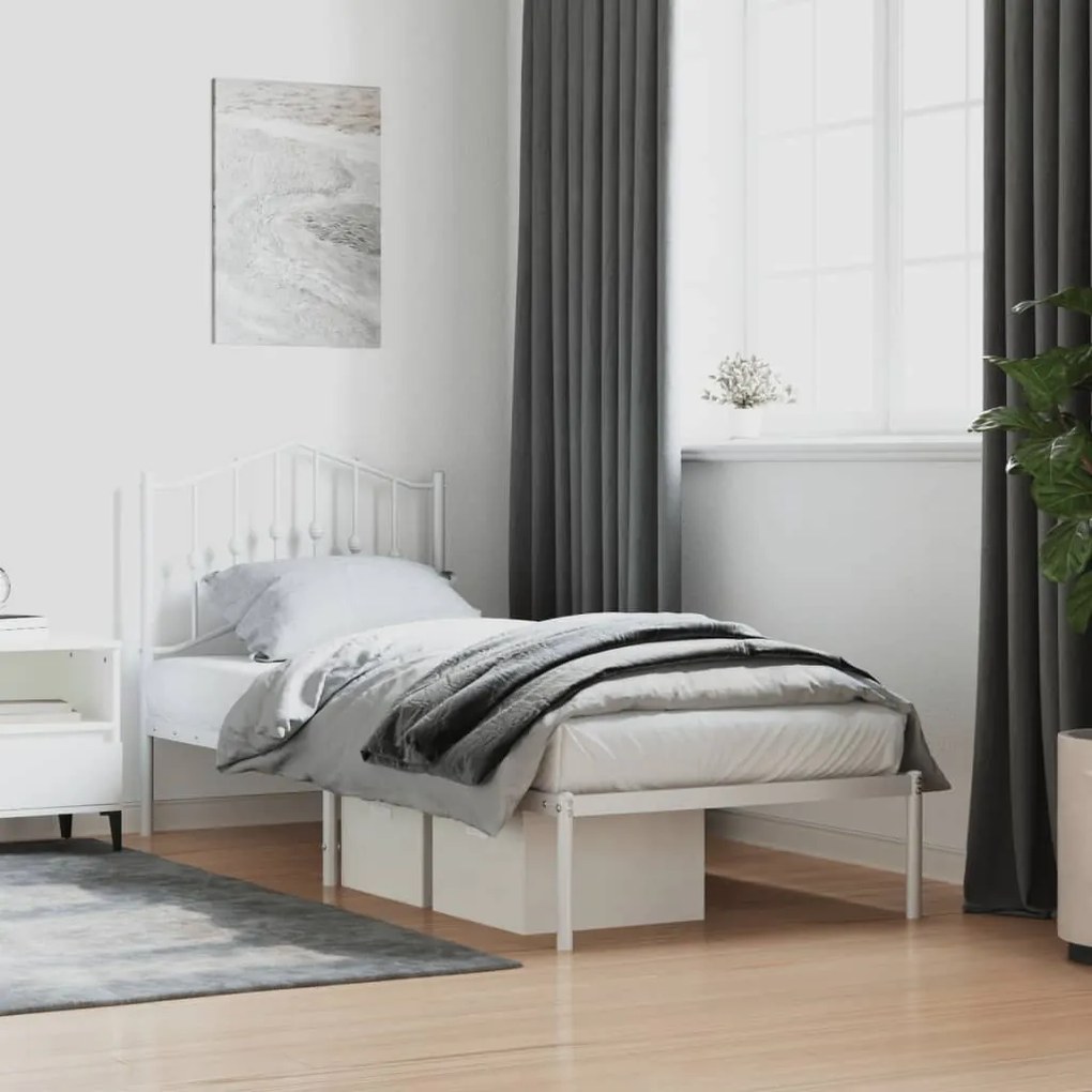 373831 vidaXL Cadru pat metalic cu tăblie, alb, 90x200 cm