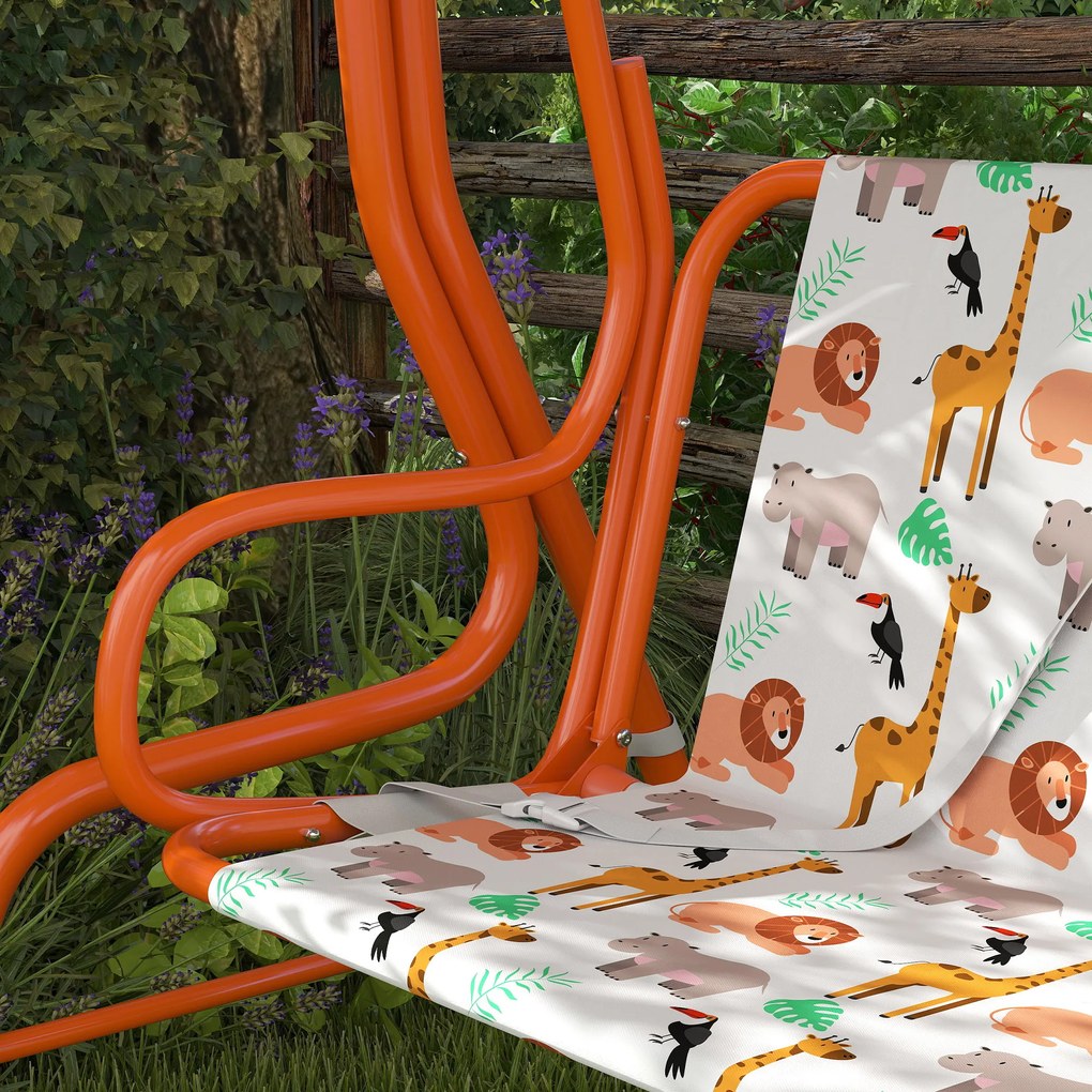 AIYAPLAY Leagăn pentru Copii cu 2 Locuri, Acoperiș Reglabil și Curele de Siguranță, Leagăn pentru Grădină și Interior din Oțel și Material Oxford, Max 60 kg, 112x75x120 cm, Portocaliu | Aosom Romania