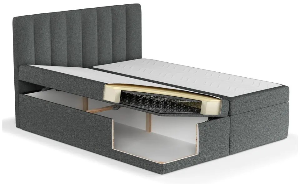 Pat boxspring gri închis cu spațiu de depozitare 180x200 cm Novento – Maison de Rêve