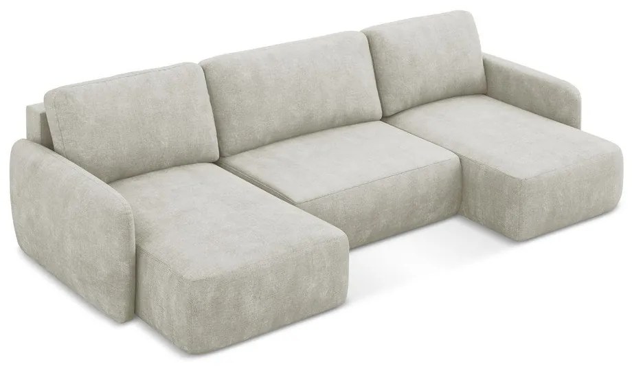 Colțar crem extensibil/cu spațiu de depozitare cu tapițerie din chenille (în formă de "U") Lilo – Makamii