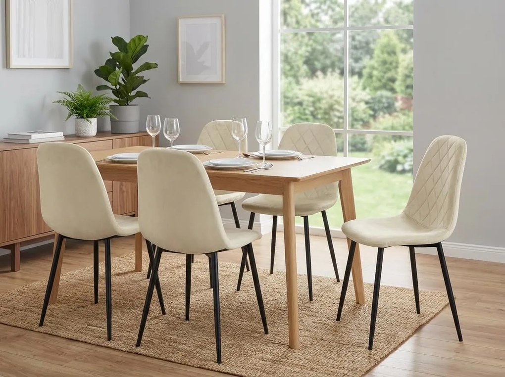 Scaun de catifea bej ASTI cu picioare negre