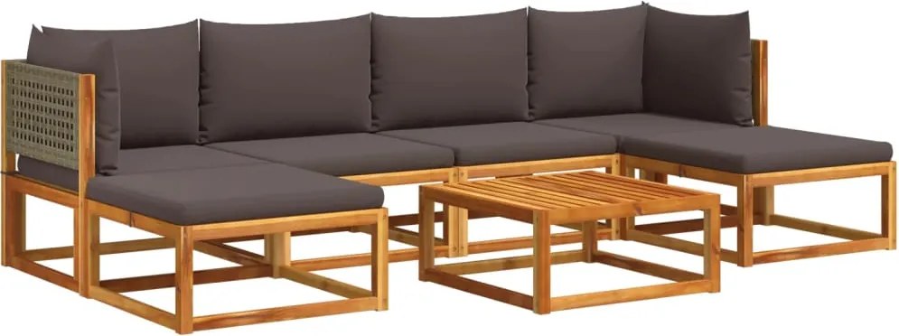 vidaXL Set canapele de grădină cu 7 piese și perne, lemn de salcâm și ratan