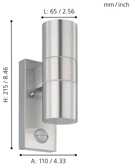 Aplică LED de exterior cu senzor Eglo 79594 ARAPONGAS 2xGU10/2,8W/230V IP44 crom