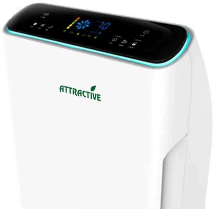 Purificator de aer atractiv Oberon 320, 80W, Pana la 60 m², 320 m³/h, 3 viteze, Wi-Fi, Ponizare, Senzori inteligenti, Telecomandă, Ecran tactil, Alb/Negru