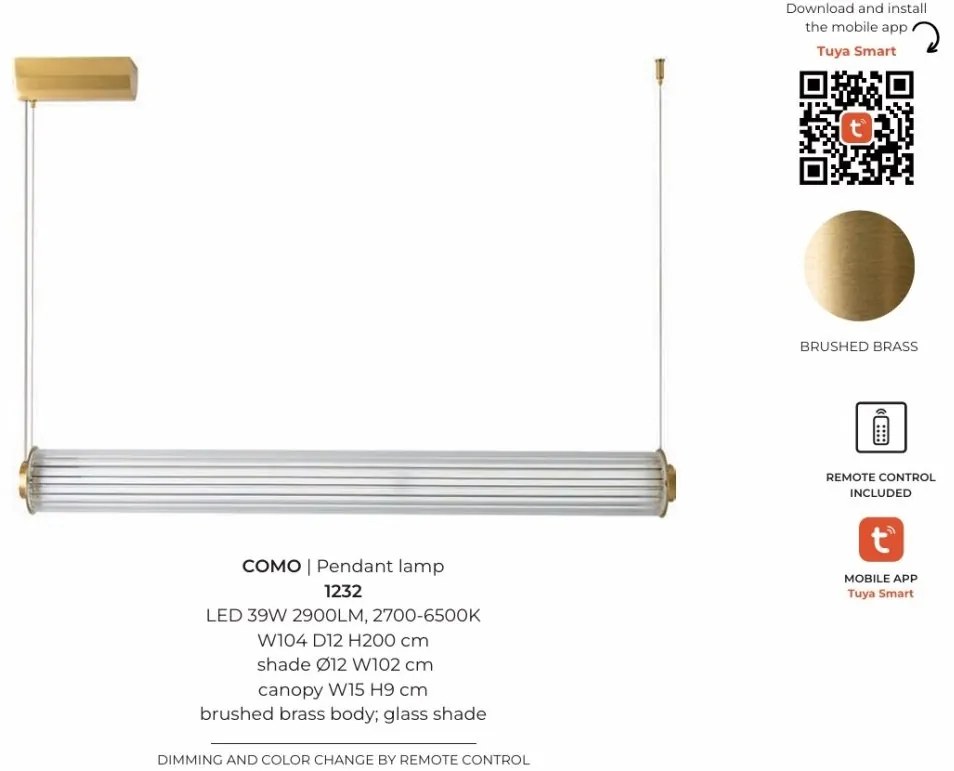 Lustra LED smart cu telecomanda COMO alama periata