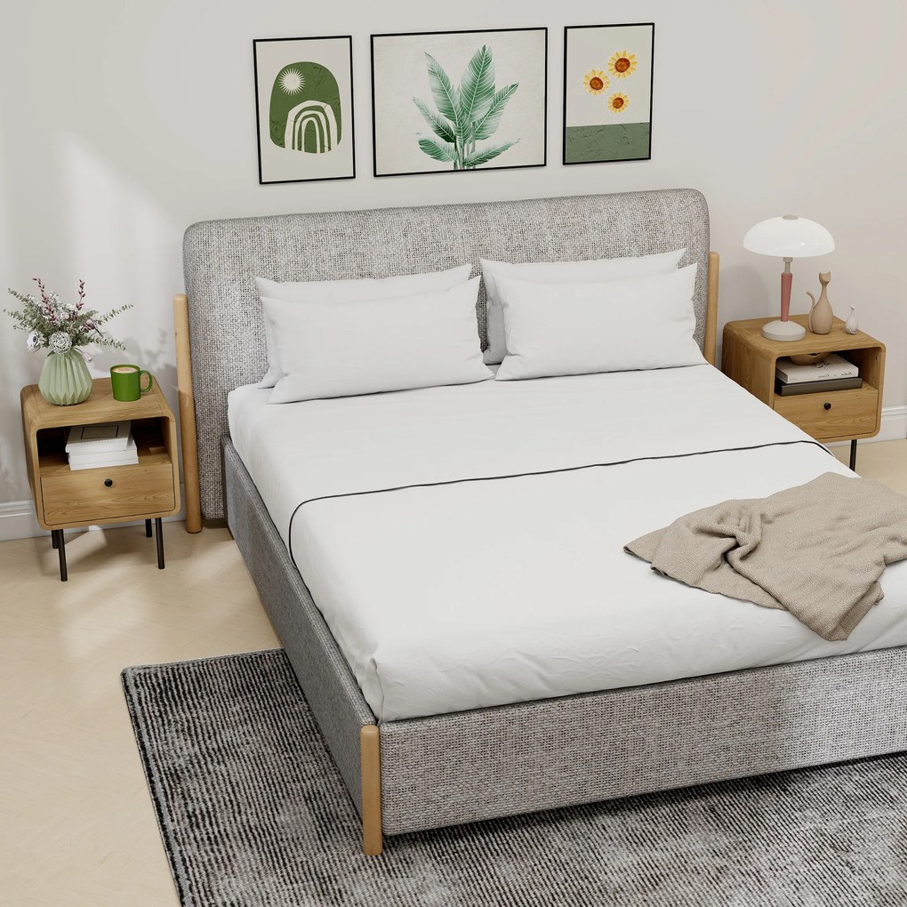 HOMCOM Noptieră îngustă măsuță cu compartiment deschis și 1 sertar picioare din oțel 40 x 36 x 50 cm, efect lemn stejar | Aosom Romania