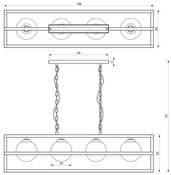Lustră pe lanț DIEGO 4xE14/40W/230V neagră