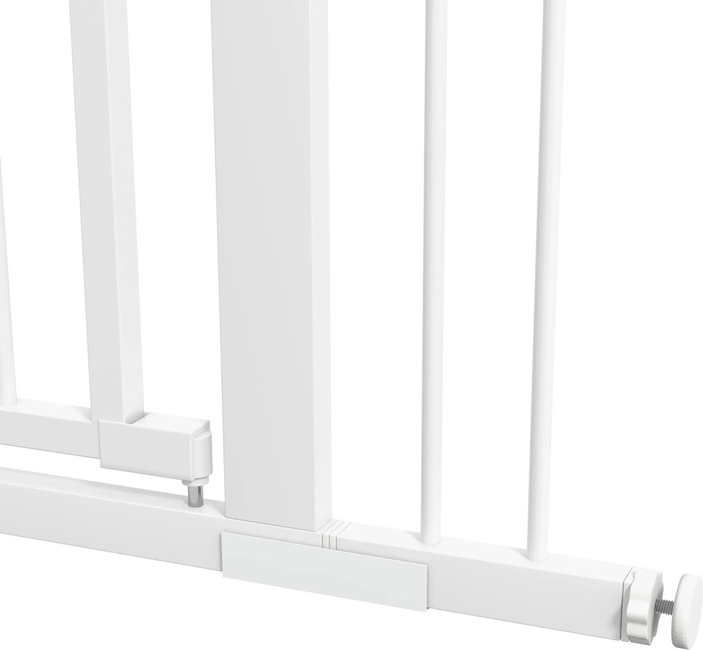 PawHut Barieră de Siguranță Interioară pentru Câini cu 2 Extensii și Ușă pentru Pisici, 76-104x77 cm, Alb | Aosom Romania