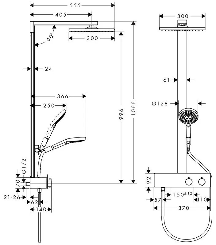 Coloana de dus cu termostat Hansgrohe, Raindance E300, crom