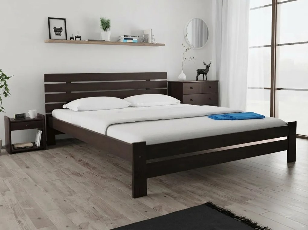 Pat inalt Paris, nuc 180x200 cm Saltele: Cu saltele Sommera 18 cm, Somiera pat: Cu lamele drepte