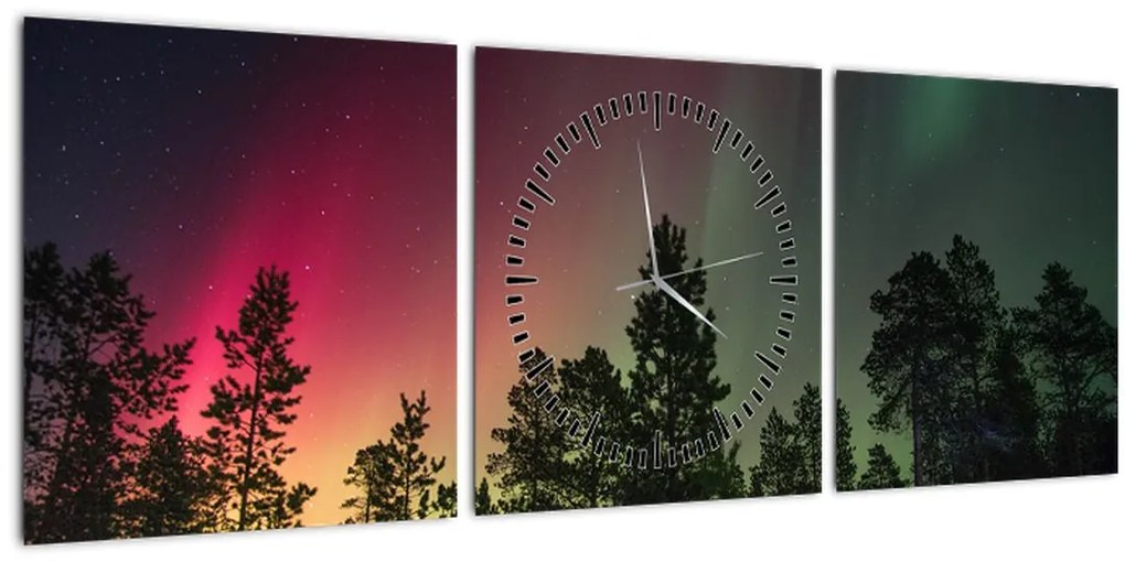 Tablou cu Northern Lights (cu ceas) (90x30 cm)
