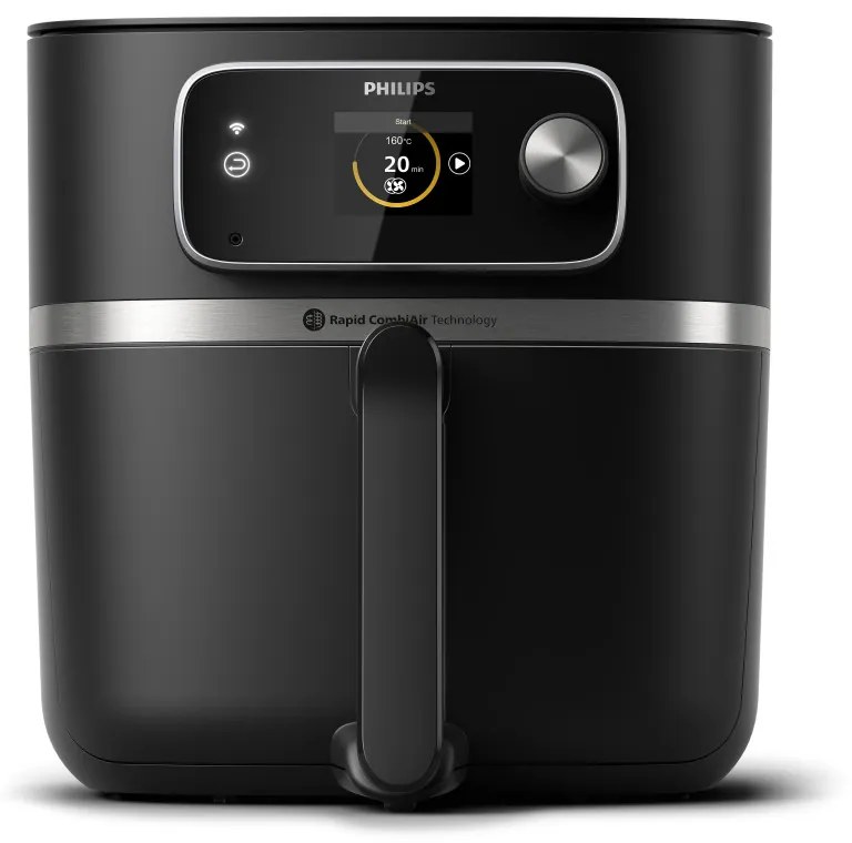 Friteuza cu aer cald Philips Combi XXL Connected Hot HD9880/90, 2200 W, 8,3 L, 40-200°C, 2 kg, 22 programe, Ecran TFT, Wi-Fi, Negru