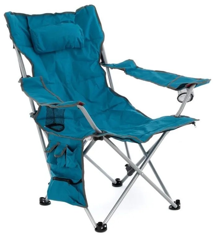 Scaun de camping+suport pentru picioare detașabil,albastru