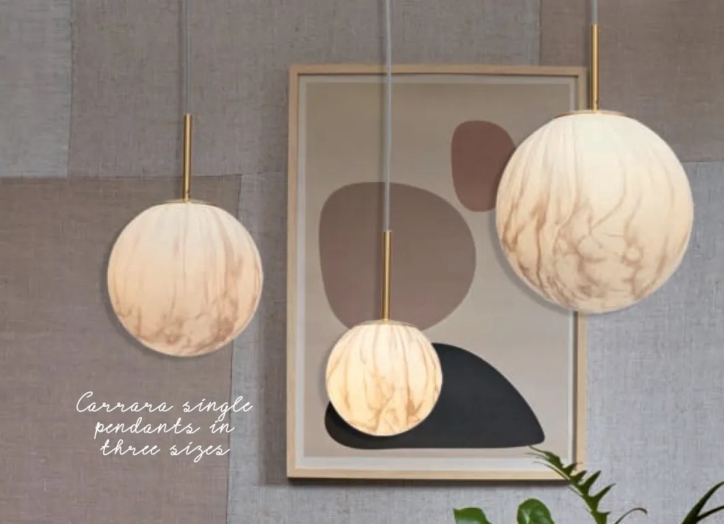 Lustra, pendul din sticla cu aspect de marmura Carrara medium auriu