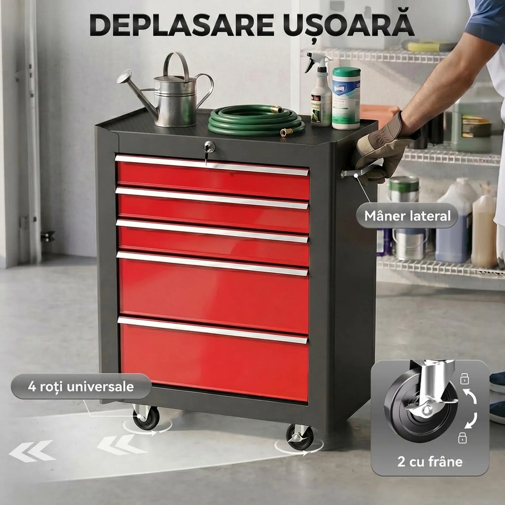 HOMCOM Carucior pentru Ustensile Unelte cu Sertar Rosu 61,5 X 33 X 85cm | Aosom Romania