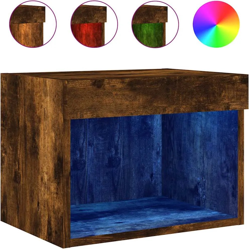 vidaXL Noptiere cu lumini LED, stejar fumuriu