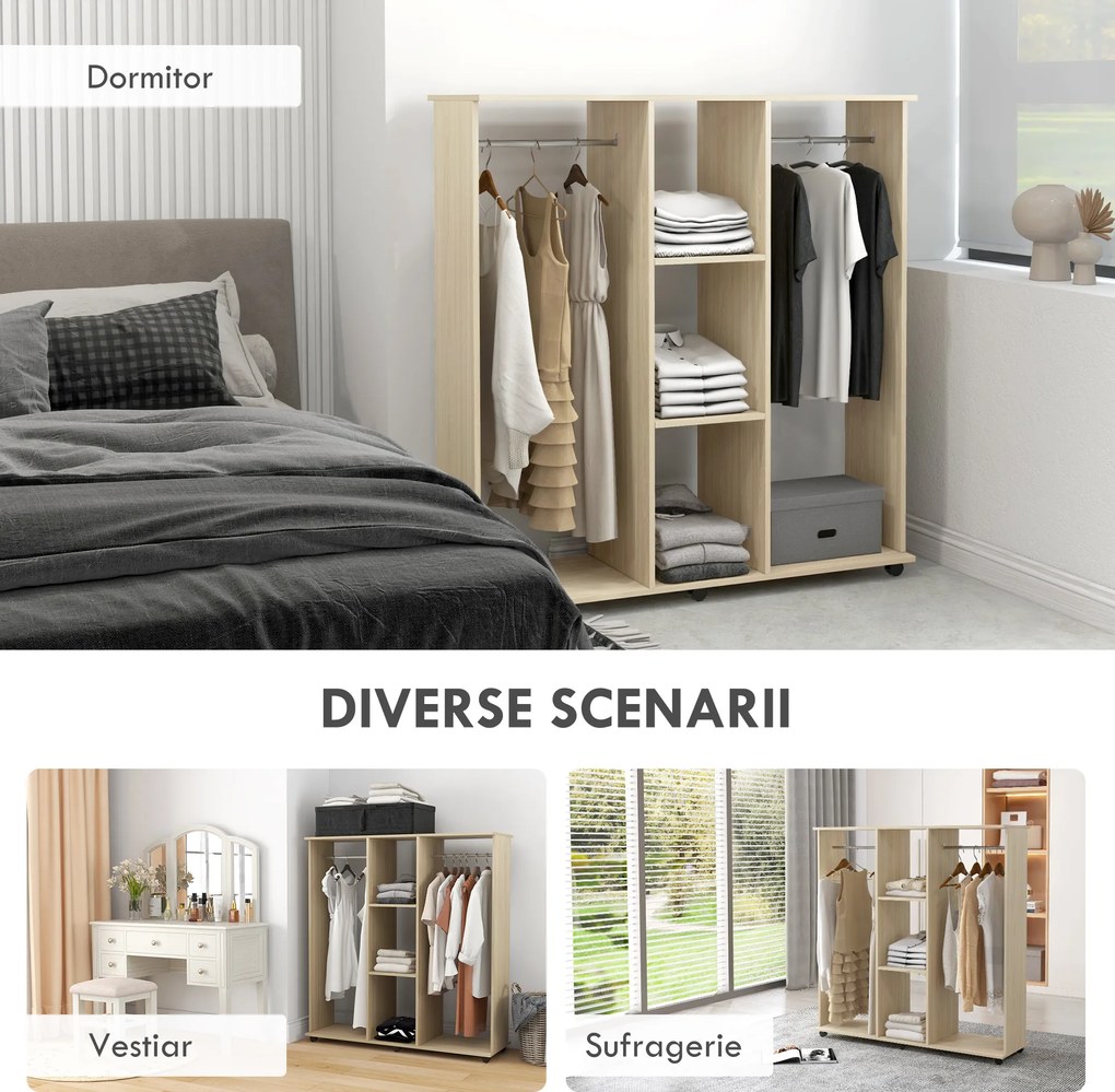 HOMCOM Dulap cu 5 Rafturi și 6 Roți, 120x40x128 cm, Negru | Aosom Romania