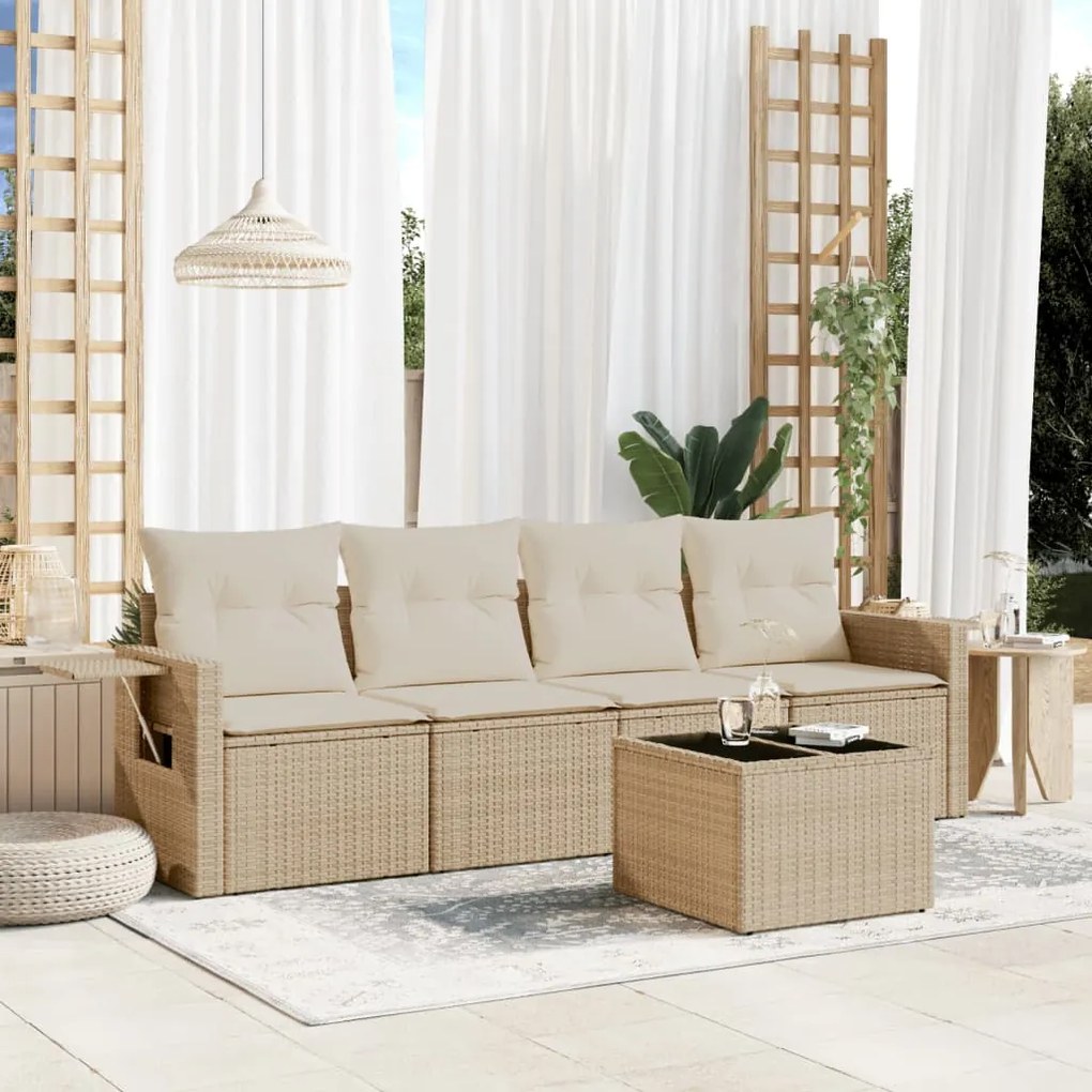 vidaXL Set canapele de grădină cu perne, 5 piese, bej, poliratan