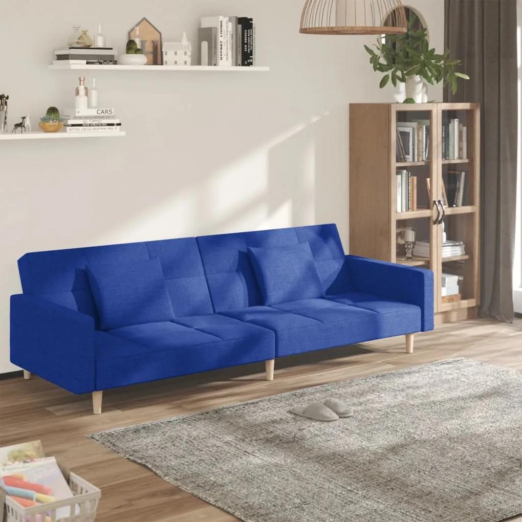 Canapea extensibila cu 2 locuri, 2 perne, albastru, textil