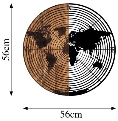 Decorațiune de perete d. 56 cm lemn/metal hartă